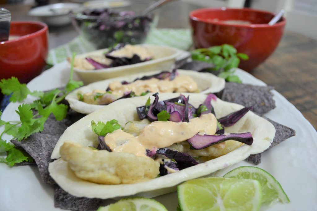 Fish Tacos with Chipotle Sauce and Cilantro Coleslaw