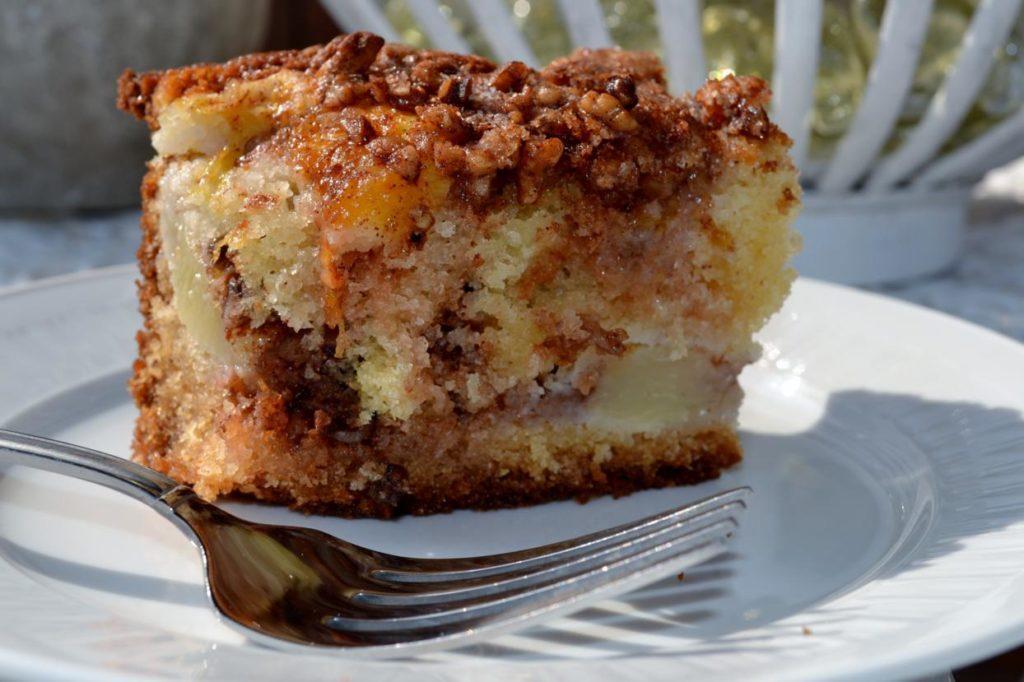 peach cake with yogurt and walnuts