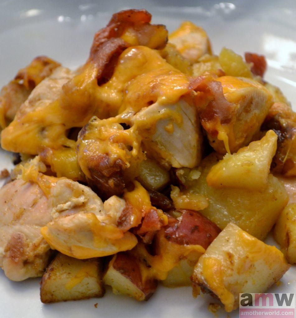 Cheesy Chicken Bacon Potato Bake with Sriracha