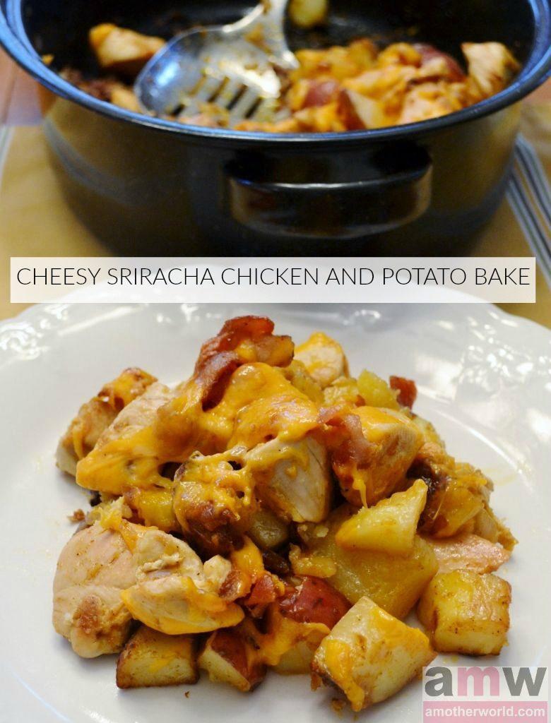 Cheesy Sriracha Chicken Potato Bake on amotherworld.com